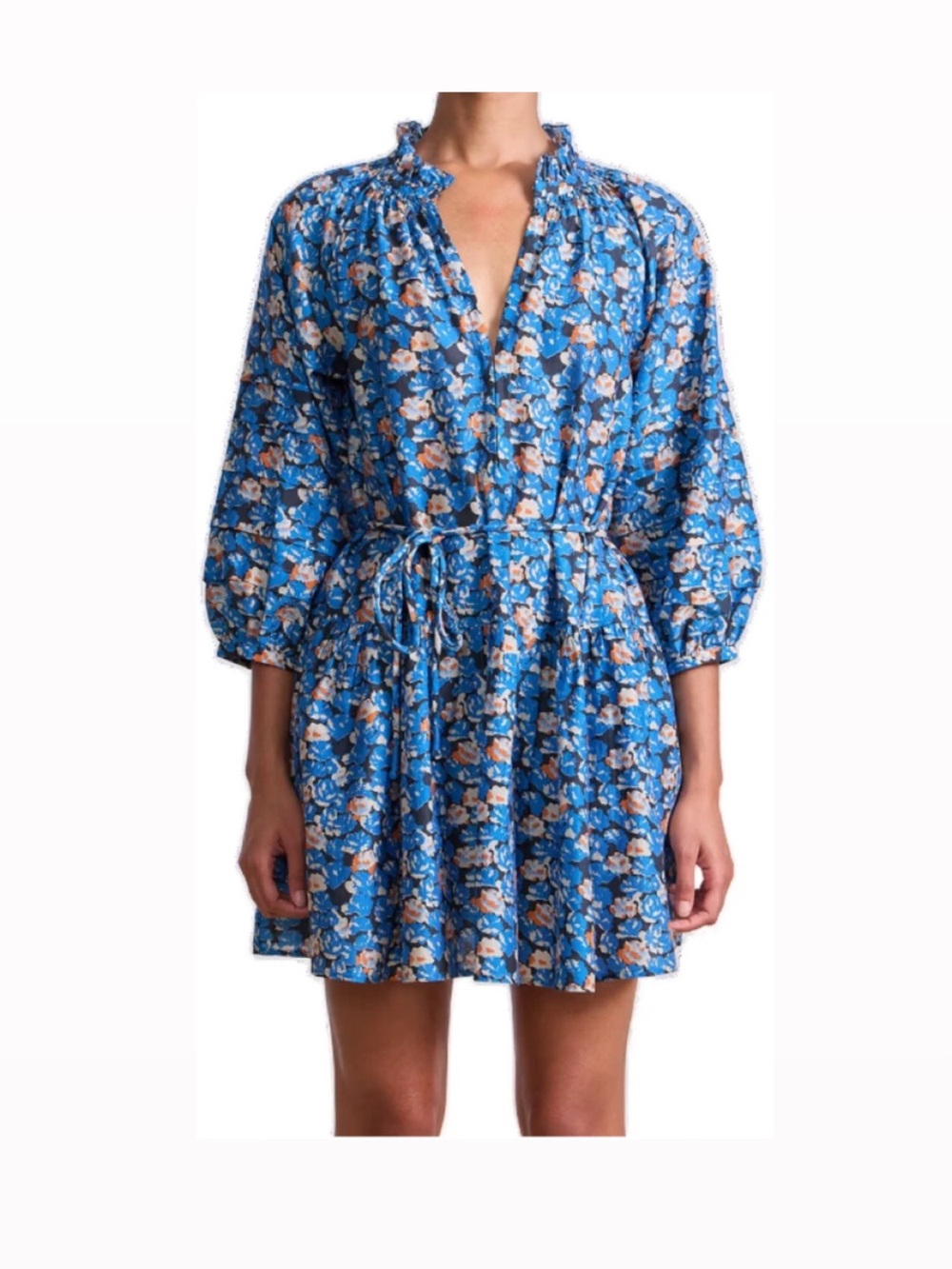 Apiece Apart Blue Floral Tie-Waist Mini Dress